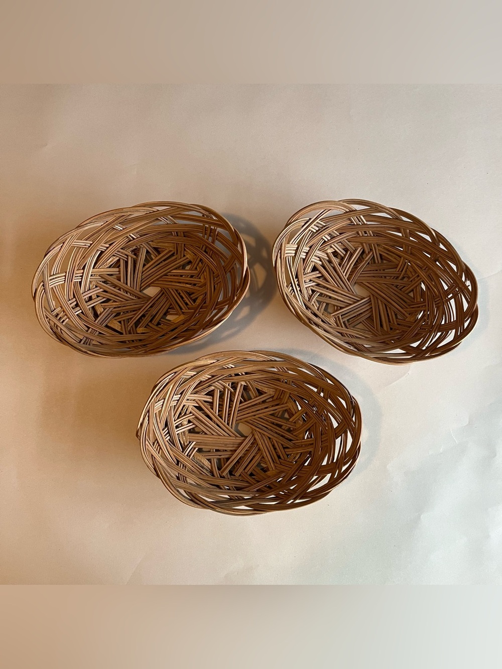 Oval Handwoven Natural Rattan Mini Baskets - Set of 3, 6x4”